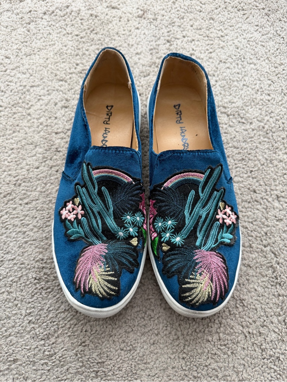 Dirty Laundry Teal Blue Embroidered Slip-On Flats
